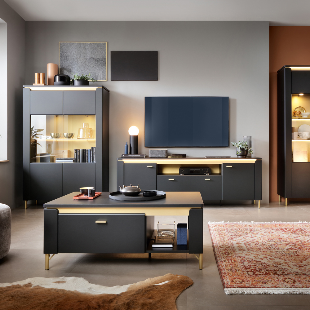 Furniture To Go Genoa 2 Door Single Drawer Black TV Cabinet Image 4