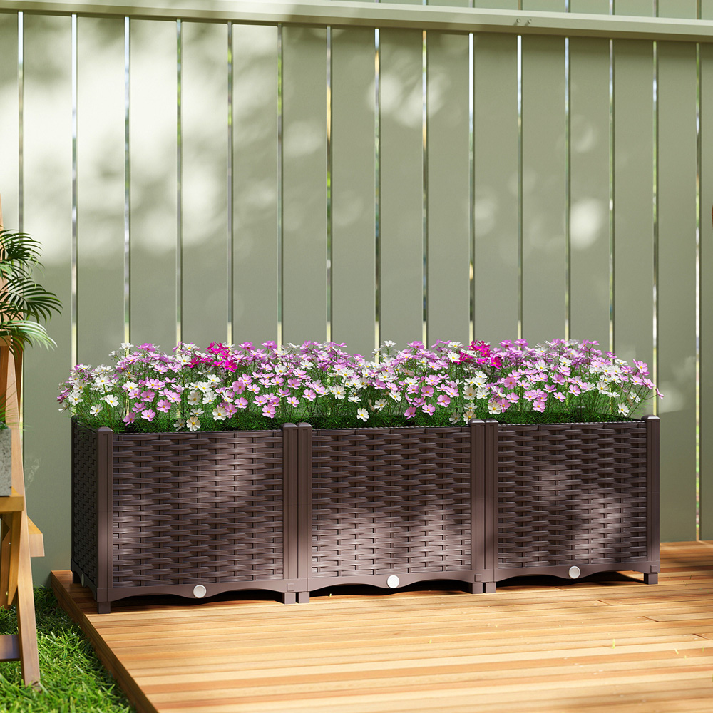 Outsunny Brown Plastic Self Watering Raised Garden Bed with Drainage Holes 37 x 40 x 120cm Image 2