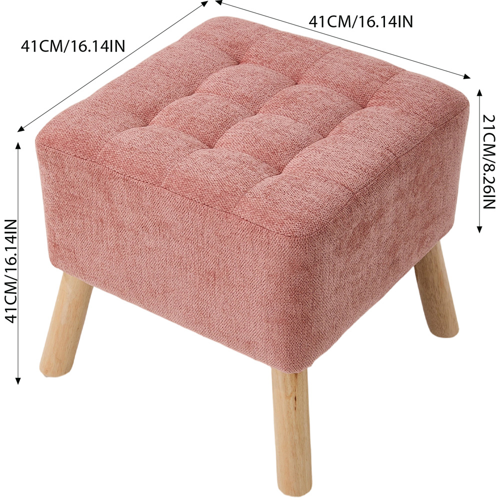 Living and Home Pink Chenille Button Tufted Square Footstool Image 9