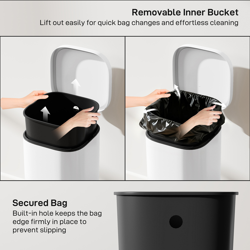 HOMCOM White Pedal Bin with Removable Inner Bucket and Soft-Close Lid 30L Image 6