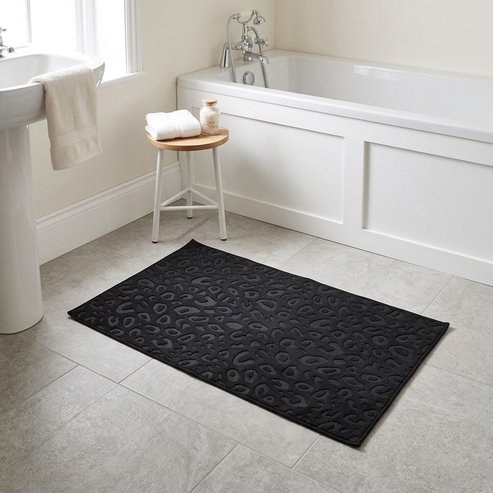 Noir Leopard Print Embossed Bath Mat Black Image 5