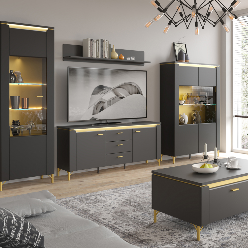 Furniture To Go Genoa 2 Door 3 Drawer Black TV Cabinet Image 4