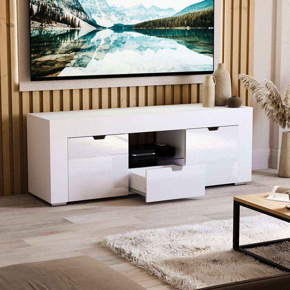Vida Designs Eclipse 2 Door Single Drawer Single Shelf White LED TV Unit Image 6