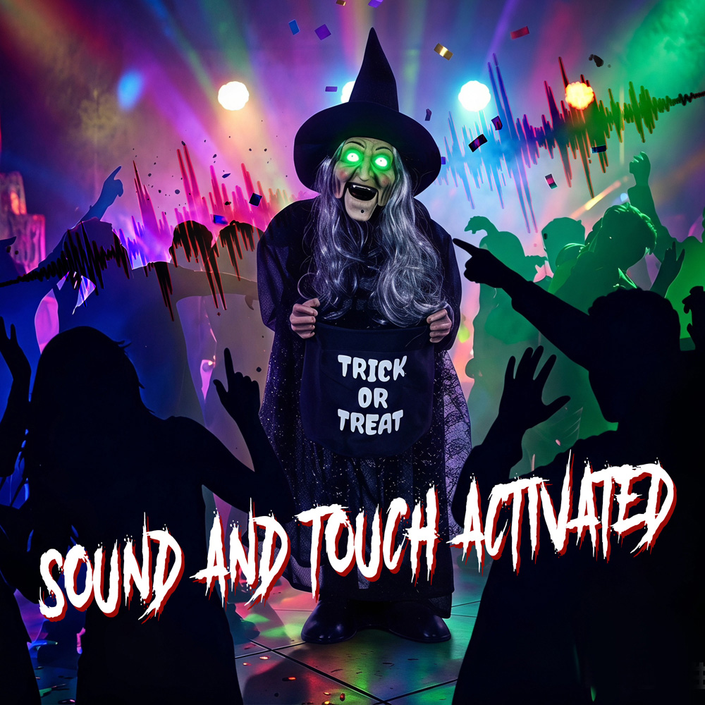 HOMCOM Light Up Animated Witch with Trick or Treat Bag Halloween Decoration 3ft Image 5