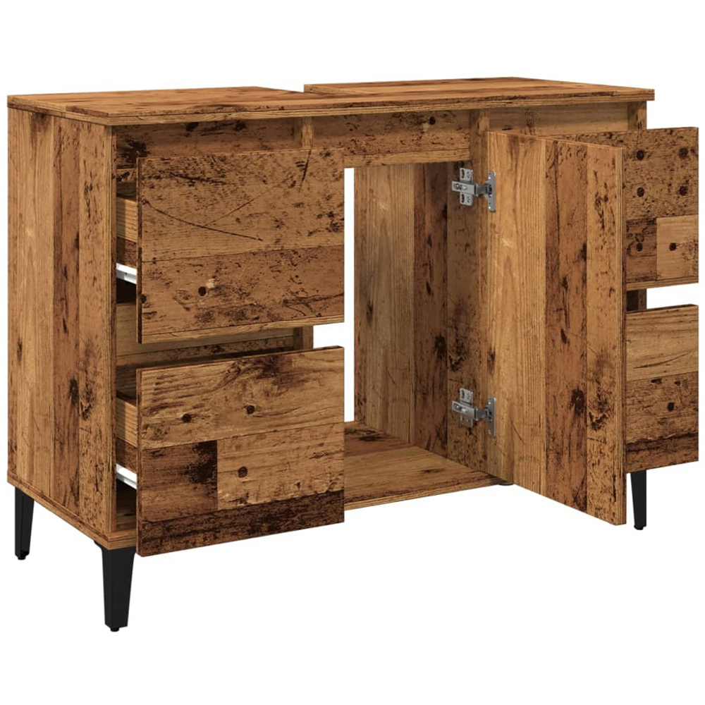 vidaXL Single Door 4 Drawers Old Wood Bathroom Sink Cabinet Image 3