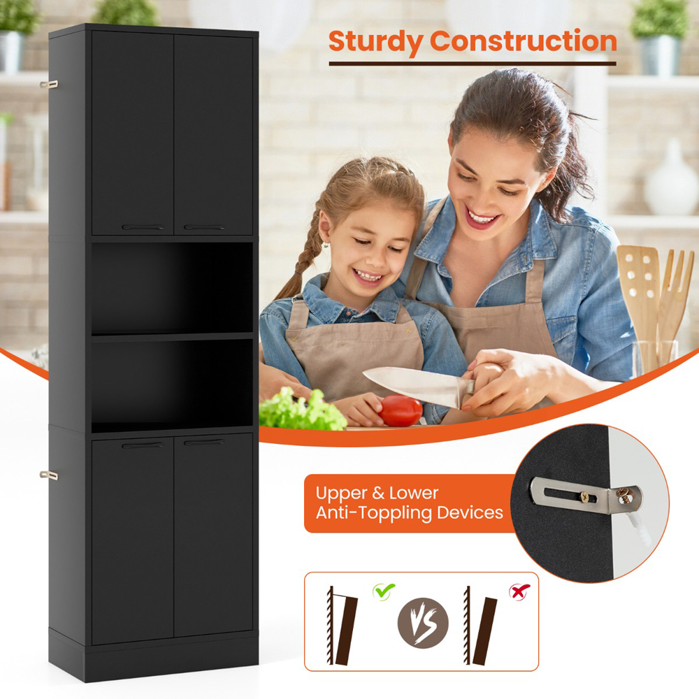Costway 2 Door 2 Shelf Black Tall Freestanding Cupboard Image 7