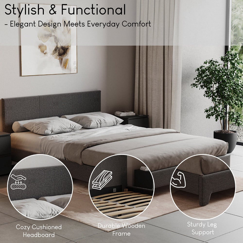 Vida Designs Victoria King Size Dark Grey Linen Bed Frame Image 7
