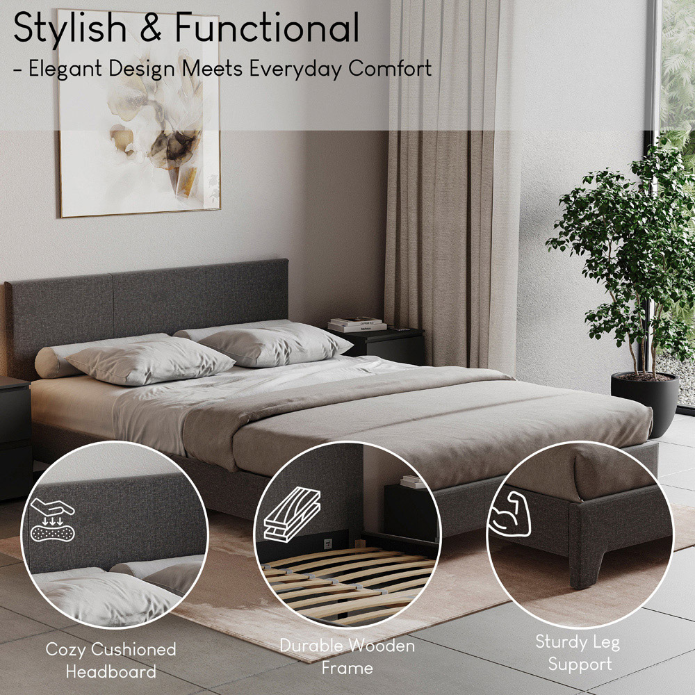 Vida Designs Victoria Double Dark Grey Linen Bed Frame Image 7