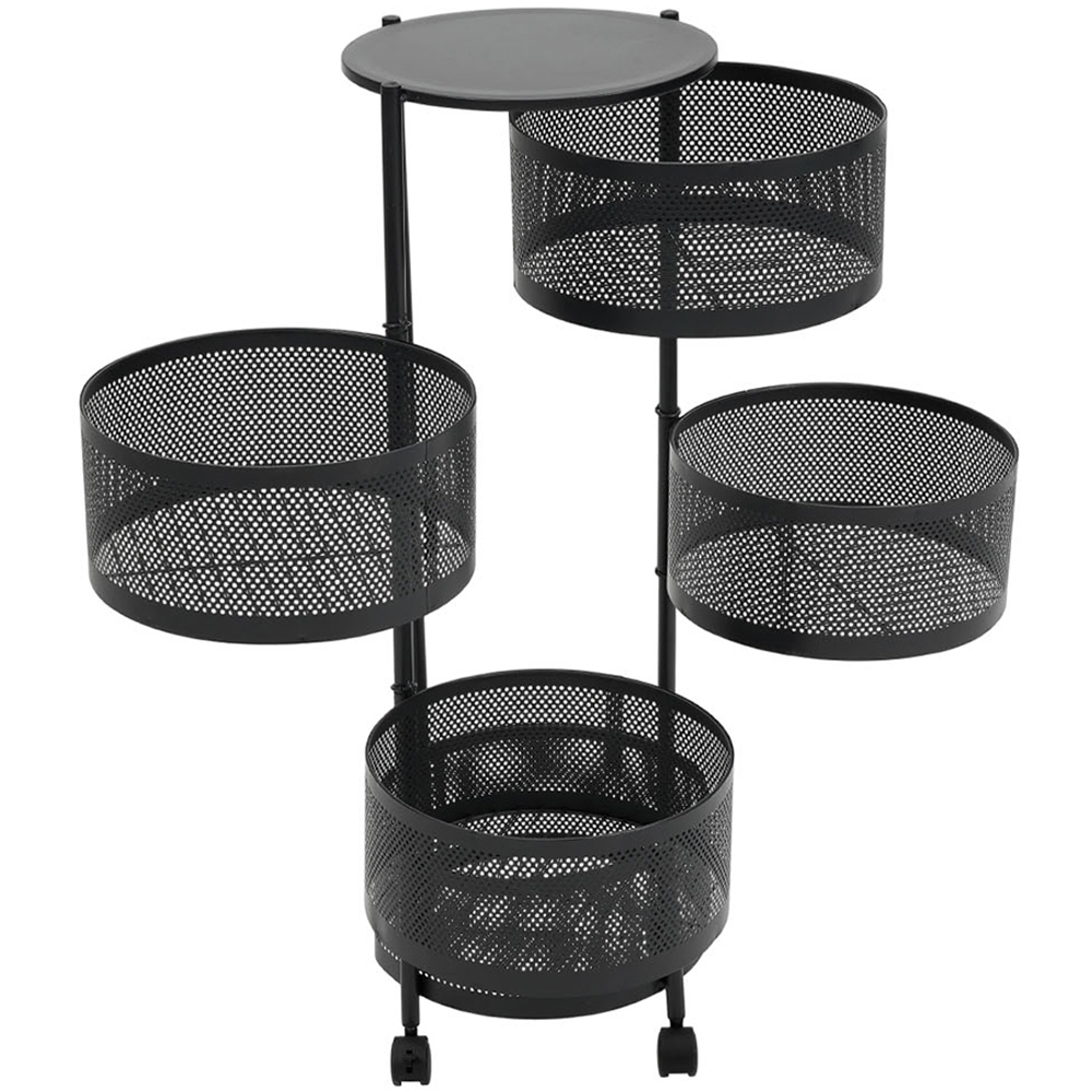 Living and Home 5-Tier Black Kitchen Storage Trolley with Rotating Basket Image 3