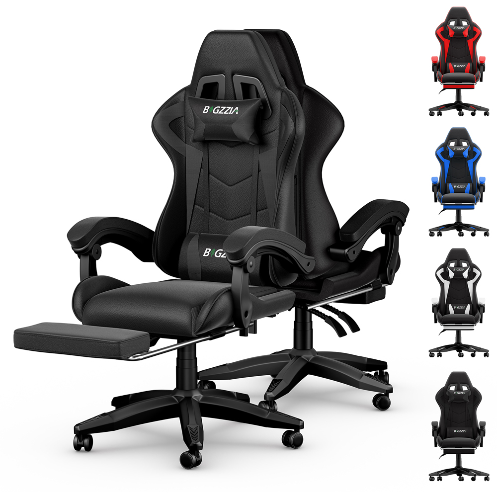 Rattrix Black Height Adjustable Gaming Chair with Footrest and Lumbar Cushion Image 2