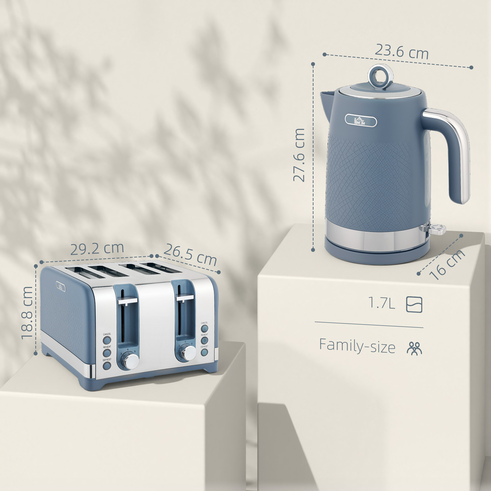 HOMCOM 800-288V70BU Blue 1.7L Kettle and 4 Slice Toaster Set with Rapid Boil 3000W Image 9