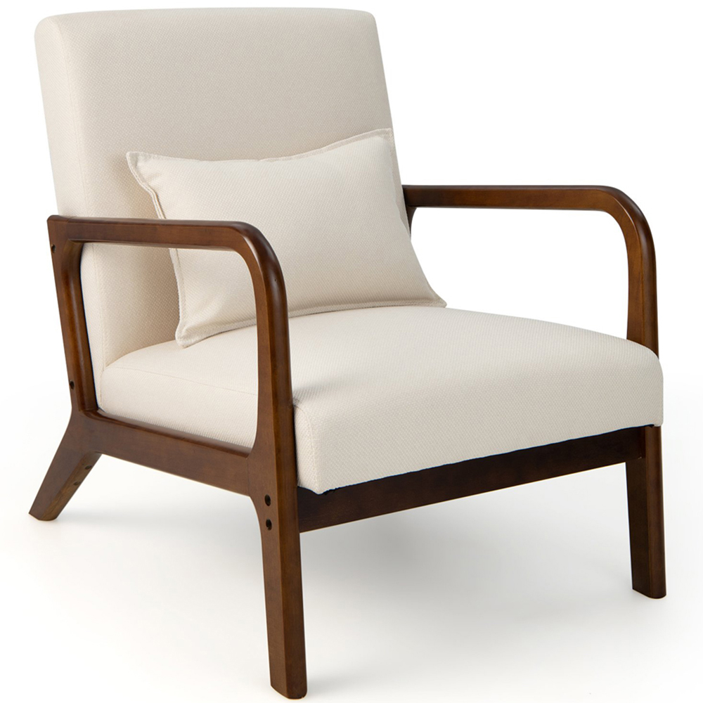 Costway Beige Accent Chair with Lumbar Pillow Image 2