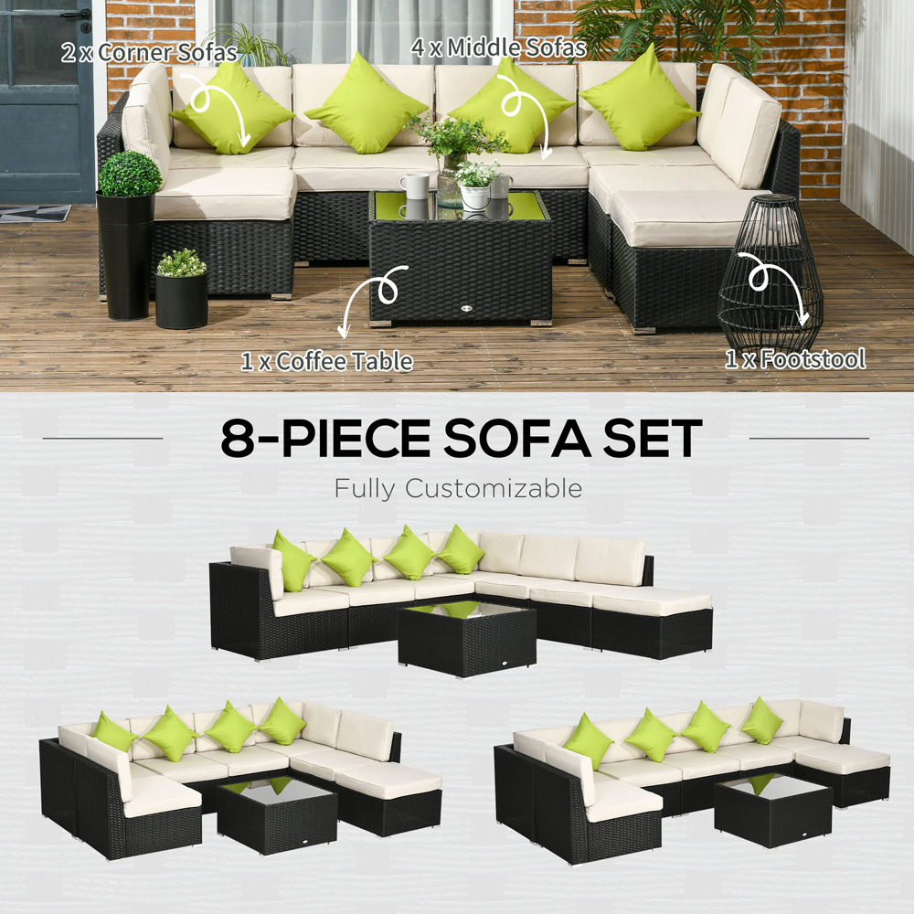 Outsunny 7 Seater Black PE Rattan Corner Sofa Lounge Set Image 6