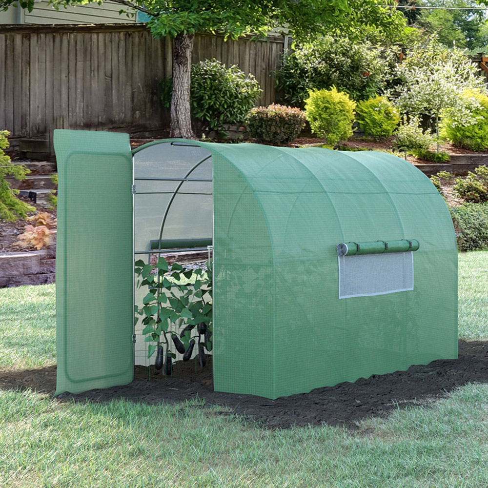 Outsunny Green Steel 6.5 x 10ft Walk In Polytunnel Greenhouse Image 2