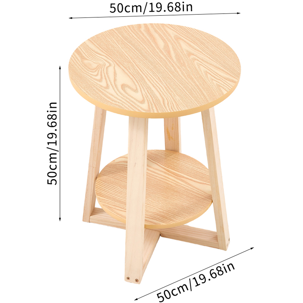 Living and Home 2-Tier Natural Round Solid Wood Coffee Side Table Image 9