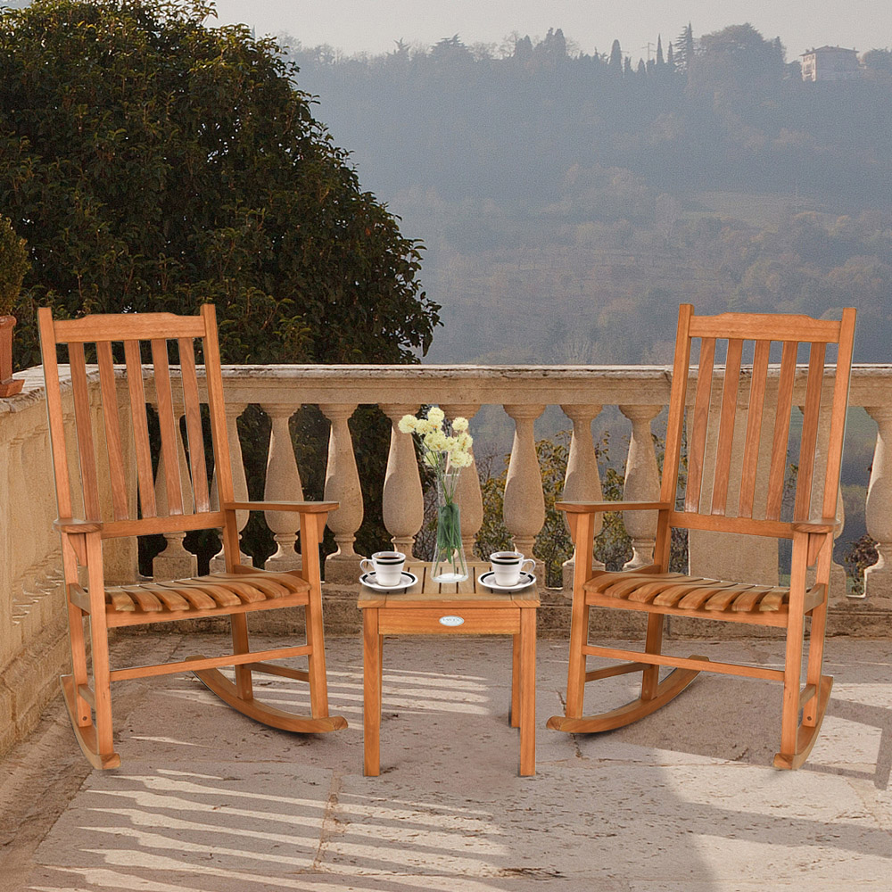 Costway 2 Seater Eucalyptus Garden Rocking Lounge Set Image 1