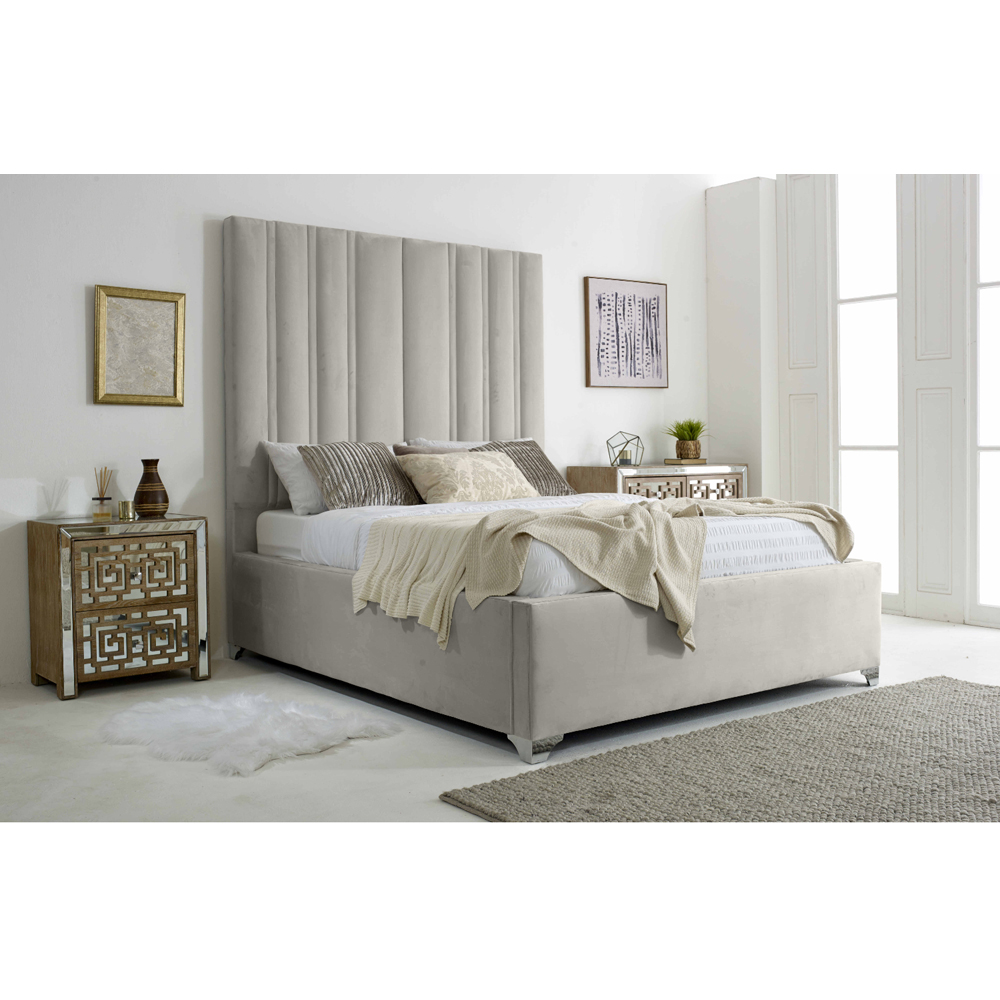 Eleganza Home Wilburn Double Silver Plush Velvet Bed Frame with Headboard Image 6