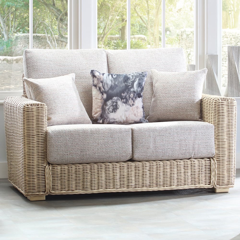 Desser Burford 2 Seater Blush Tweed Natural Rattan Sofa Image 1