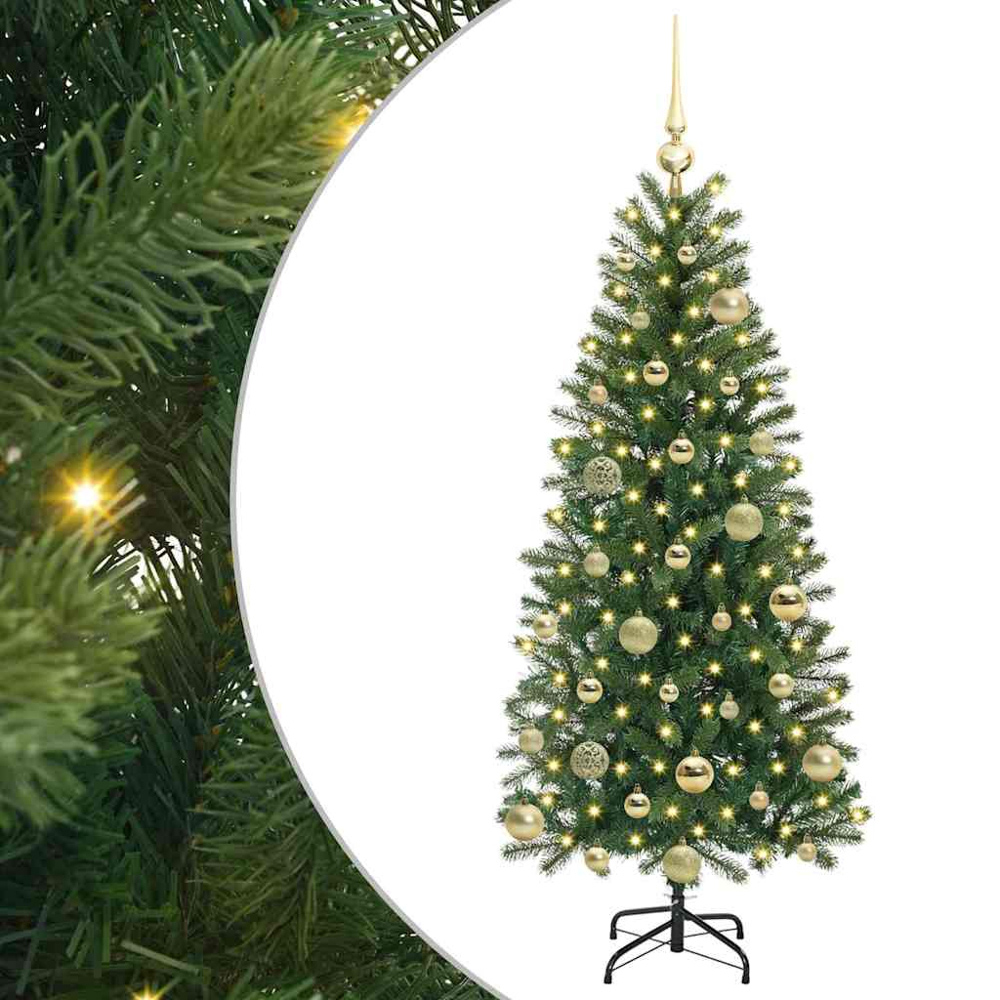 vidaXL Pre-Lit Gold Baubles Green Artificial Christmas Tree 4ft Image 2