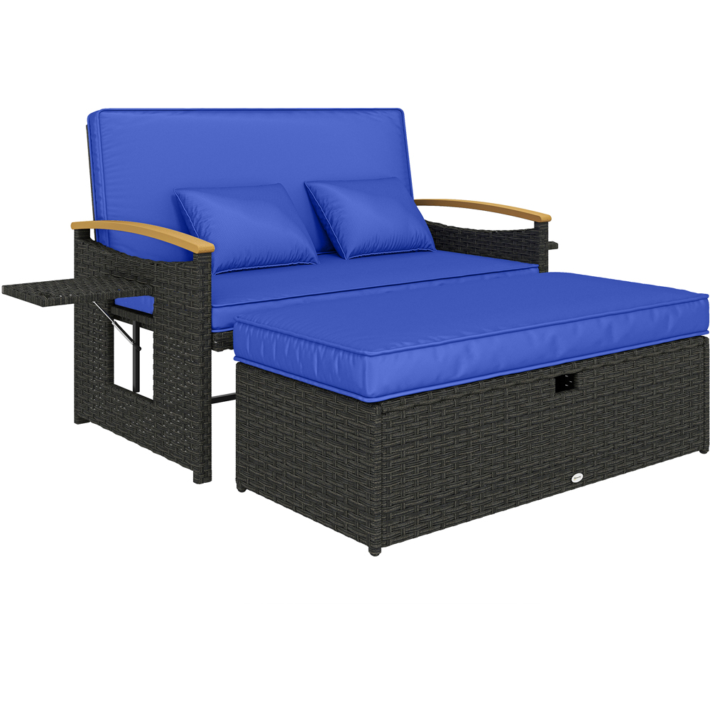 Outsunny 2 Seater Brown Garden Rattan Daybed with Ottoman Image 2