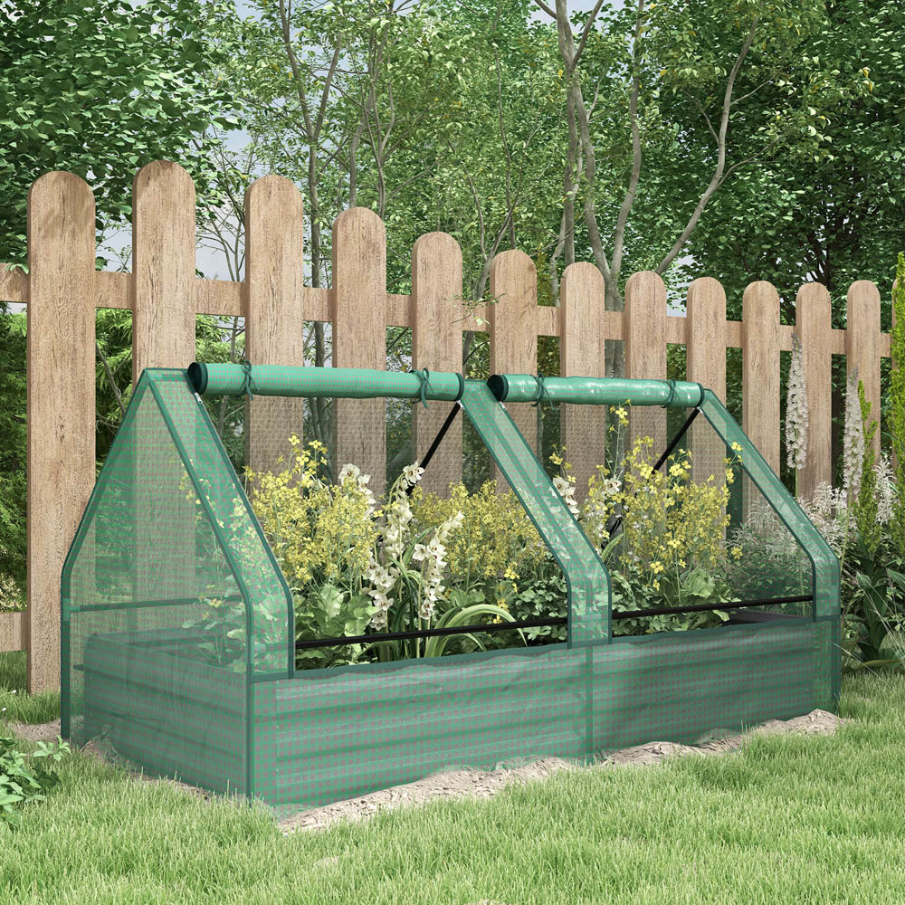 Outsunny Green and Dark Grey Raised Garden Bed Planter Box with Greenhouse Image 2