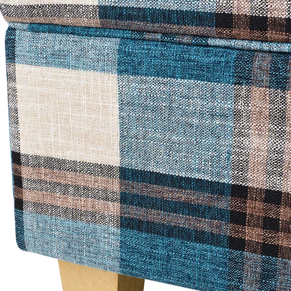 Living and Home Blue Tartan Linen Storage Ottoman Bench Image 6