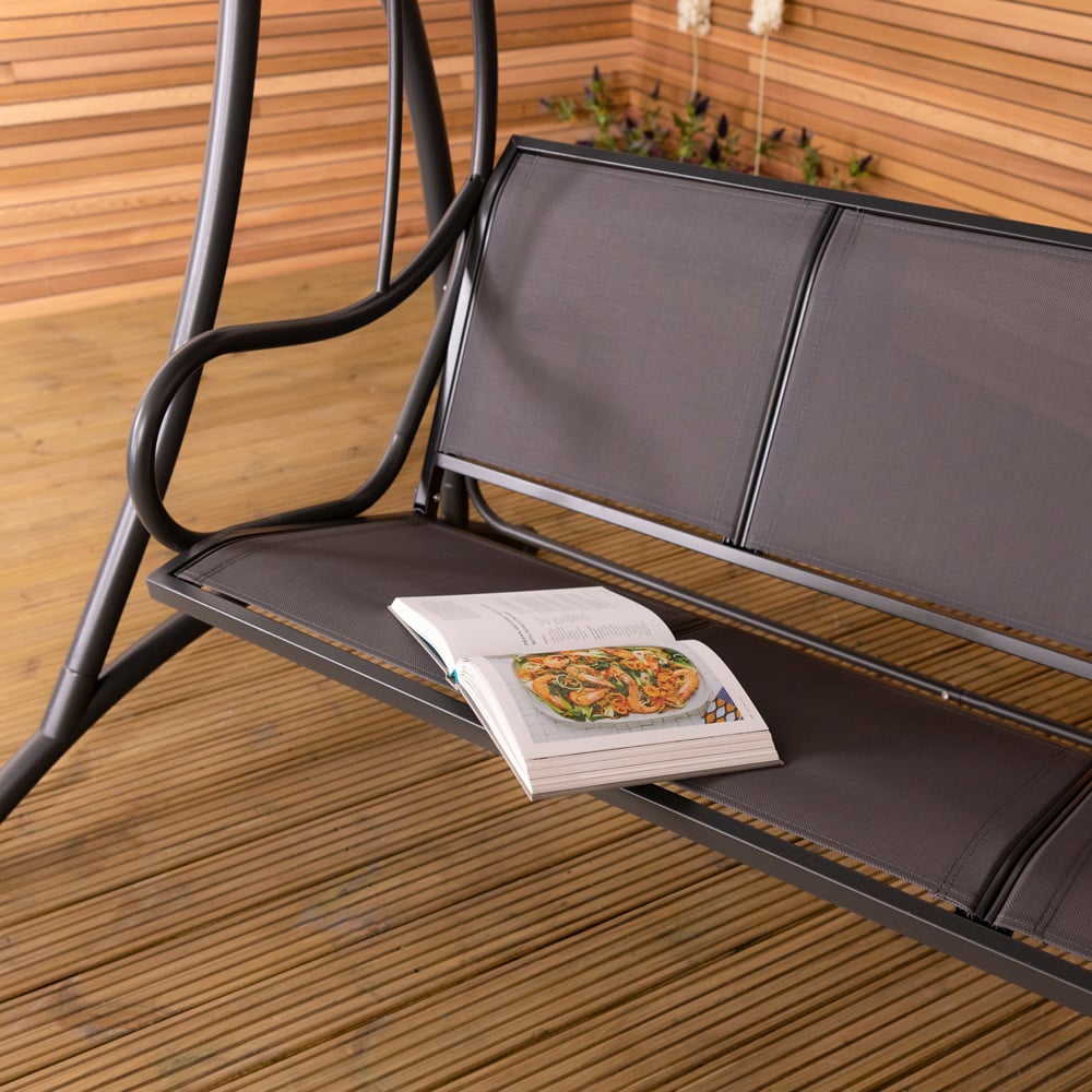 Charles Bentley 3 Seater Grey Garden Swing Seat with Canopy Image 8