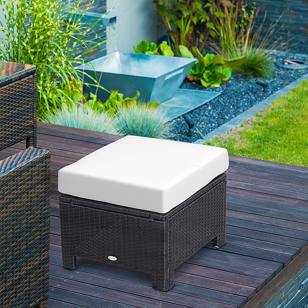 Outsunny Black PE Rattan Footstool with Padded Seat Image 5