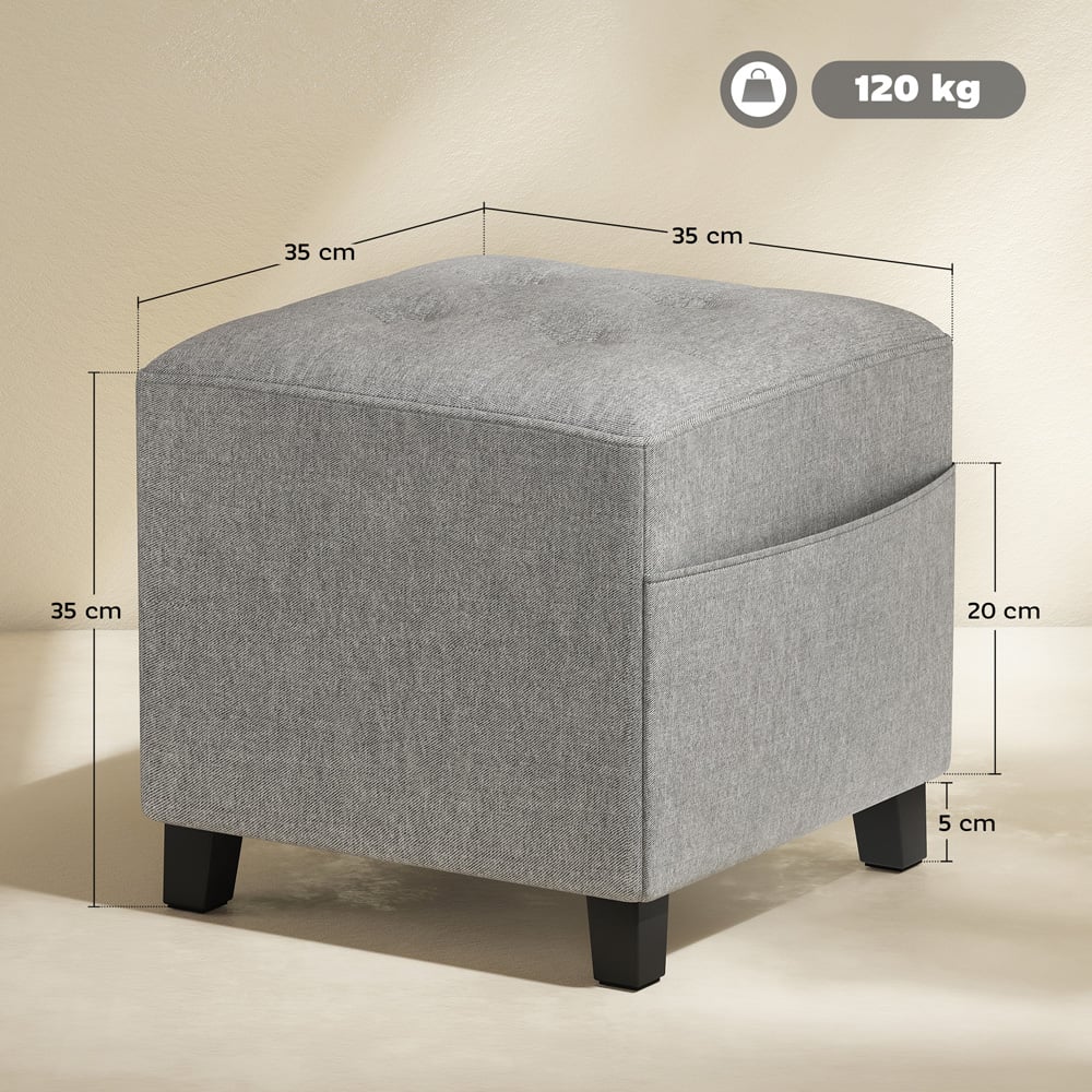 HOMCOM Light Grey Square Small Ottoman Seat Image 9