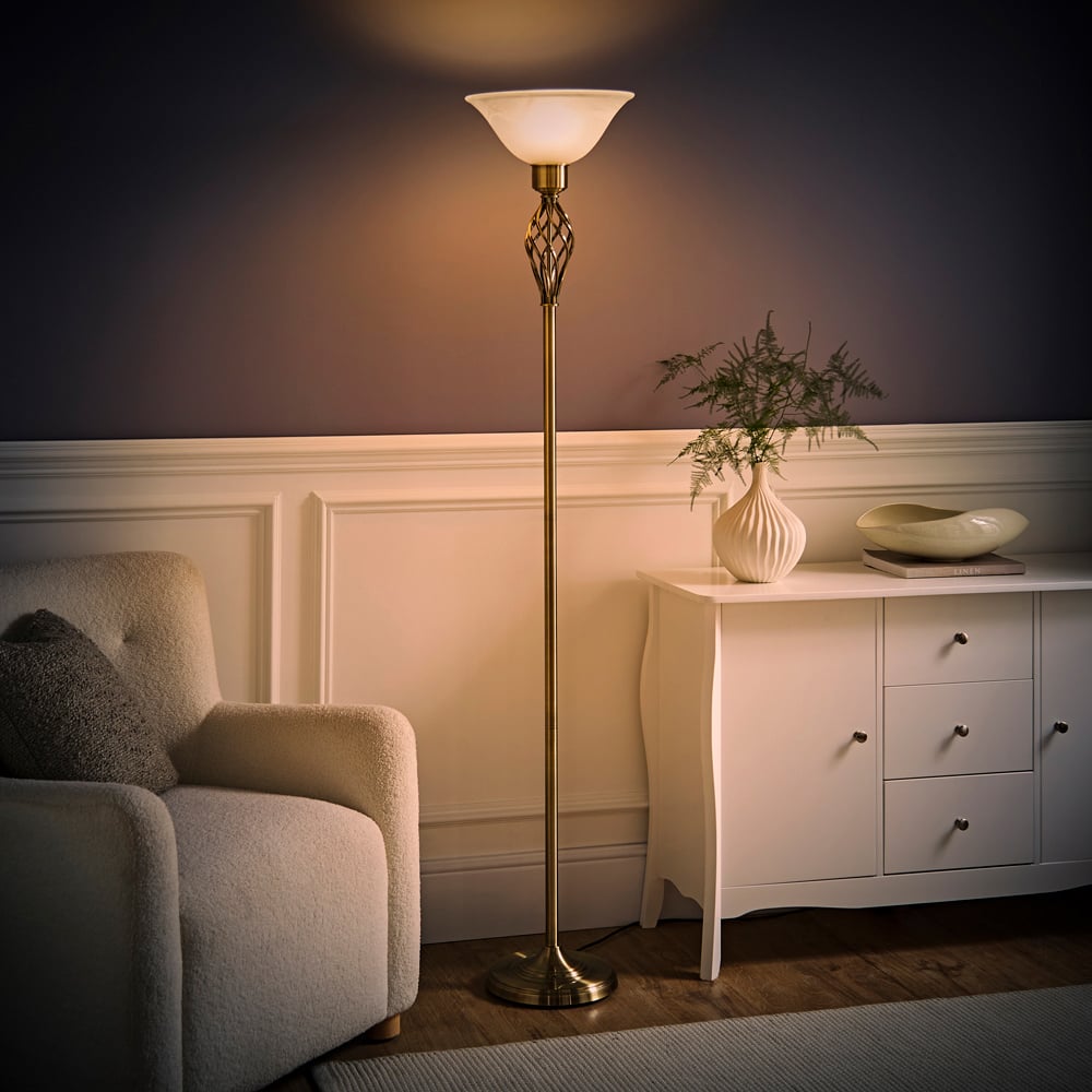 ValueLights Memphis Twist Antique Brass Floor Lamp Image 6