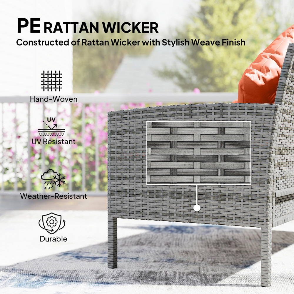 Outsunny 6 Seater Orange PE Rattan Corner Garden Dining Sofa Set Image 7