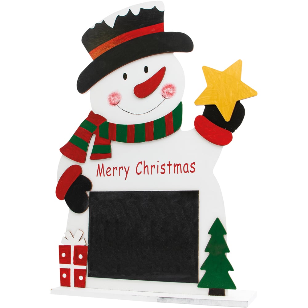 St Helens Wooden White Snowman on Stand with Chalkboard Image 1