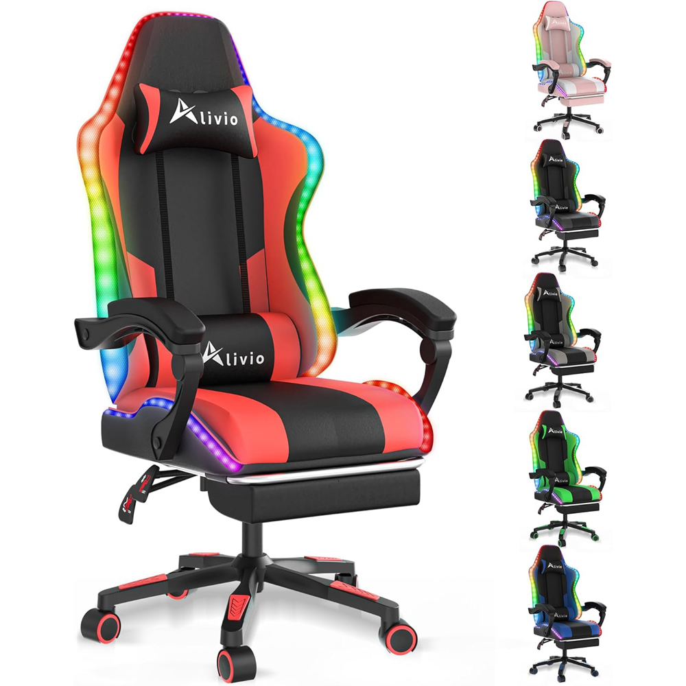 Alivio Red PU Leather Wireless App Control LED Gaming Chair with Massage Lumbar Cushion Image 2