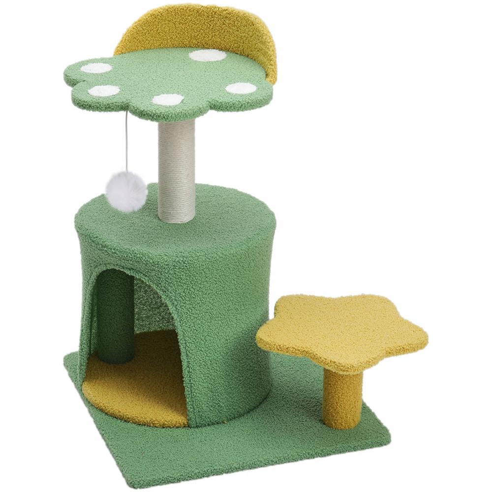 H&O Direct Green and Yellow Cat Tree Condo with 2 Perches and Hanging Ball Toy Image 2