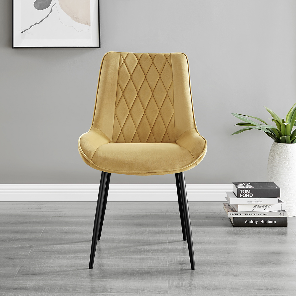 Furniturebox Copeland Cesano Marble Effect 6 Seater Dining Set White Mustard and Black Image 4