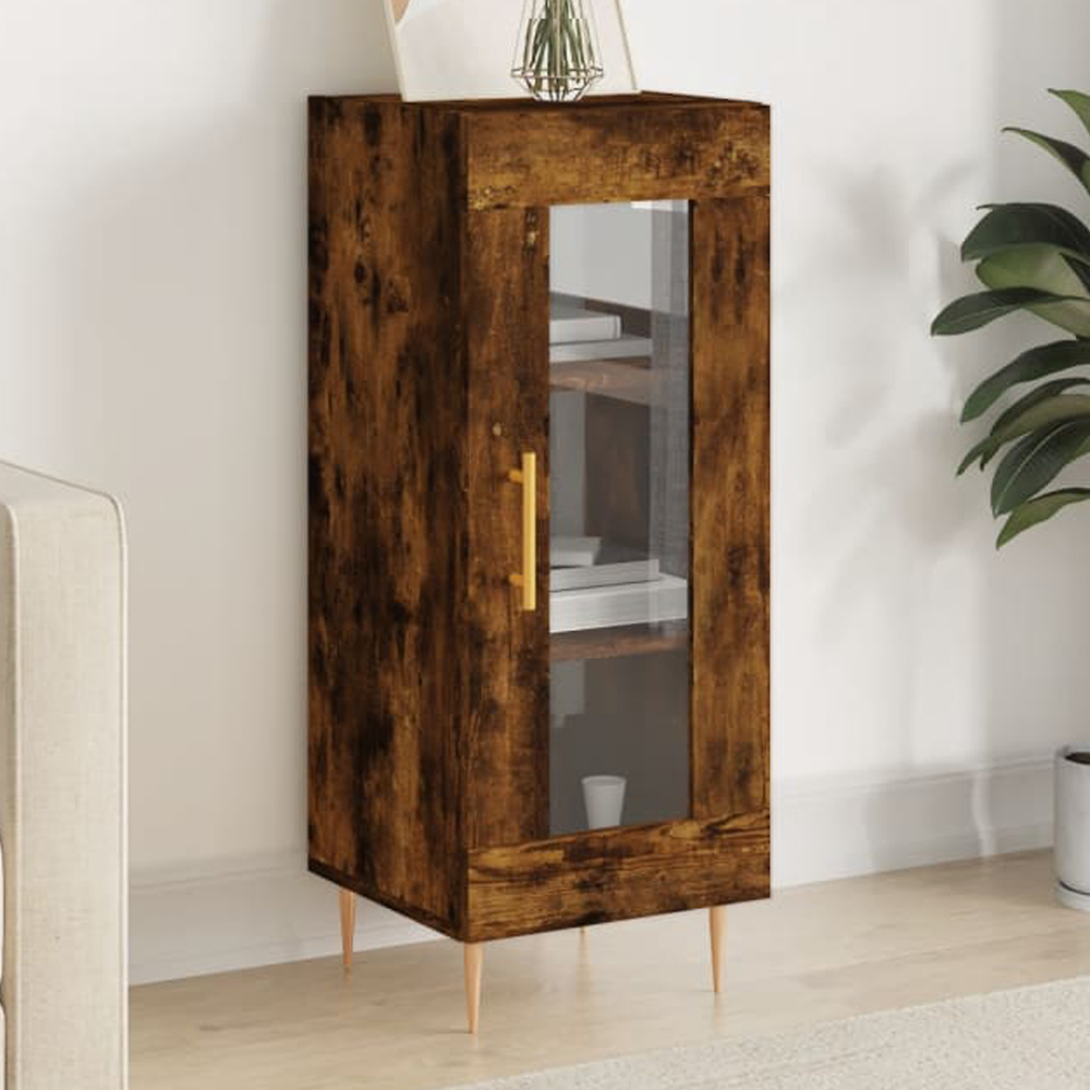 vidaXL Single Glass Door 3 Shelf Smoked Oak Sideboard Image 1