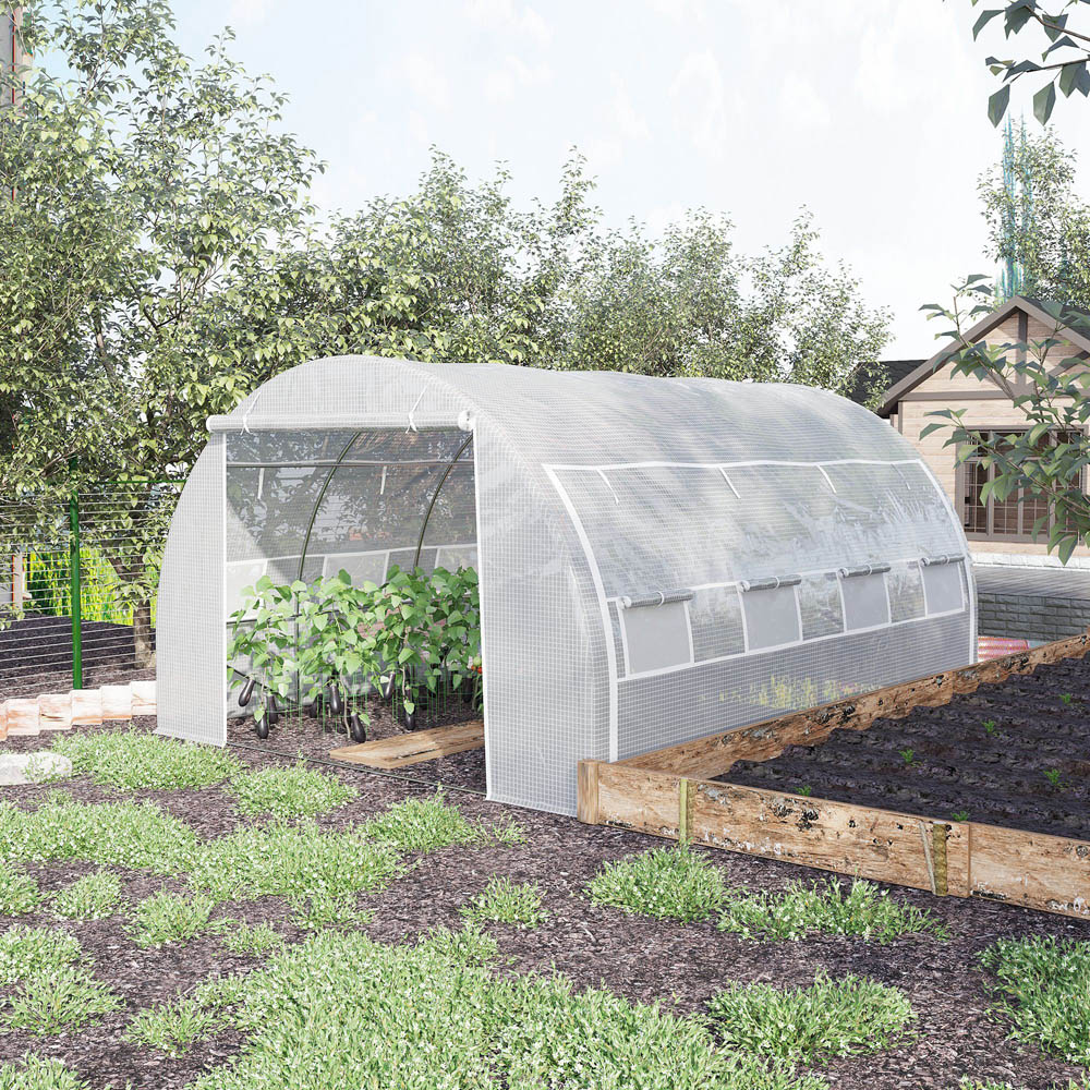 Outsunny White Plastic 10 x 13ft Polytunnel Greenhouse Image 2