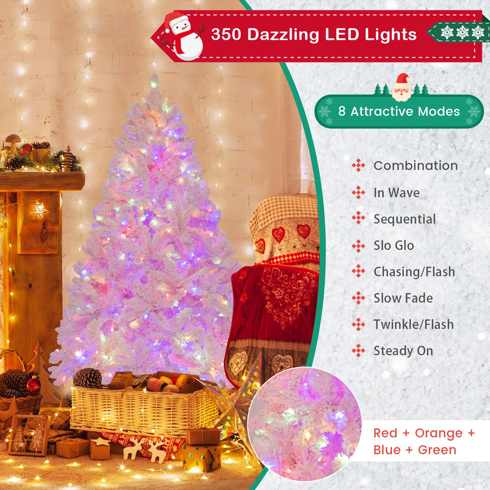 Costway Pre Lit Multicolour Flocked Pink LED Artificial Christmas Tree with Remote 6ft Image 4