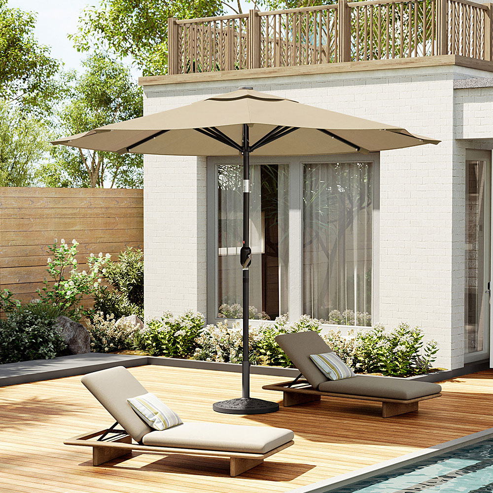 Living and Home Beige 24 Solar LED Crank and Tilt Parasol with Resin Floral Base 3m Image 4