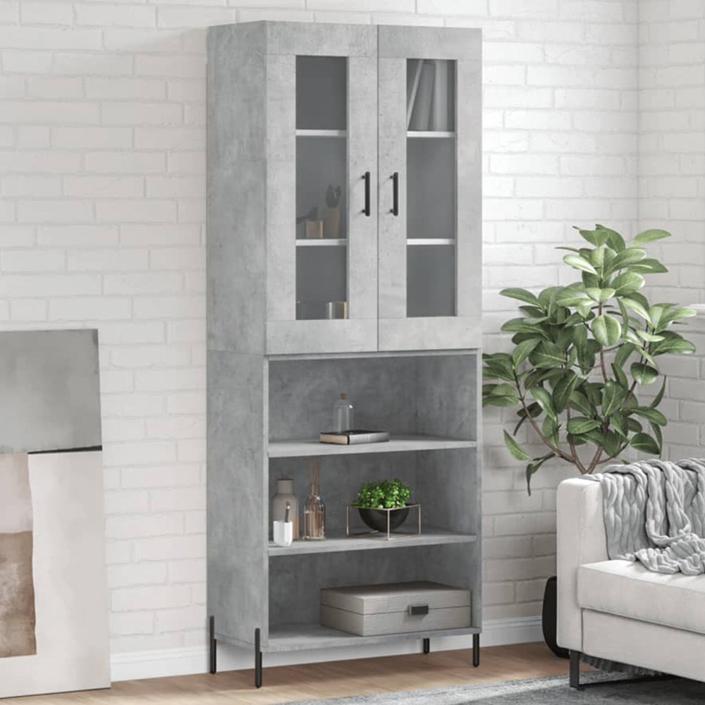 vidaXL 2 Glass Door 3 Shelf Concrete Grey Highboard Image 1