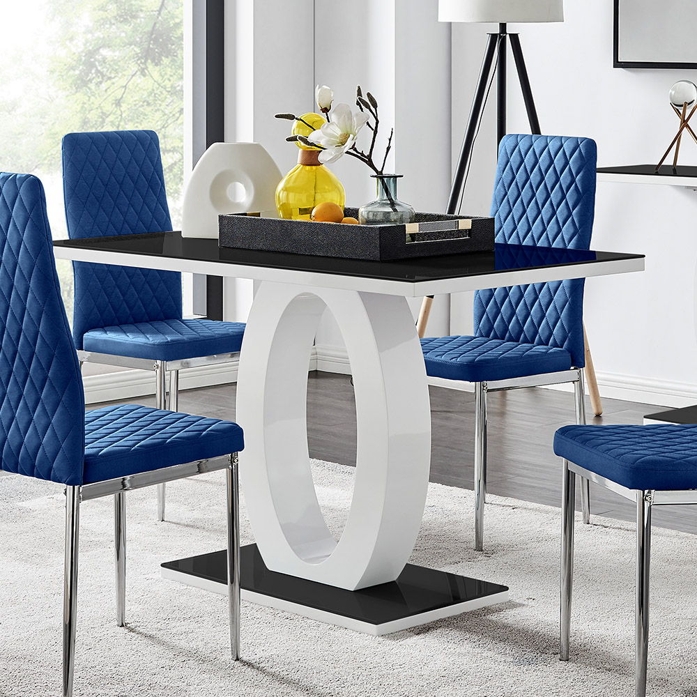 Furniturebox Lucia Valera 4 Seater Dining Set Black Gloss Navy and Chrome Image 2