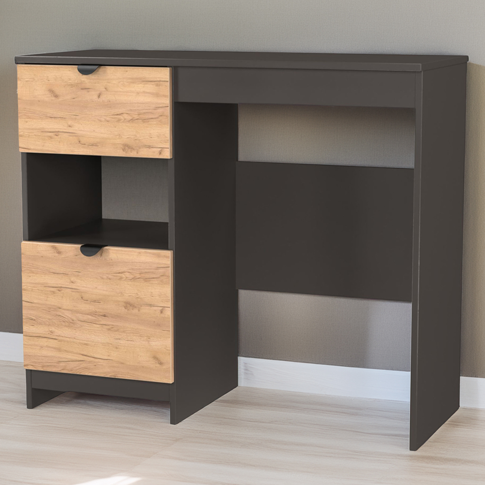 Crowndale Bora 2 Drawer Single Shelf Gold Oak and Graphite Vanity Image 1