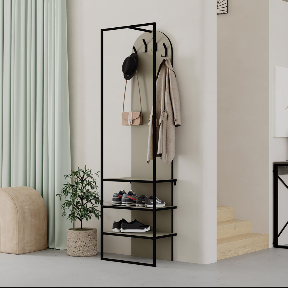 FWStyle Archy 3 Shelf Ash Green Shoe and Coat Rack Stand with Hanging Hooks Image 5