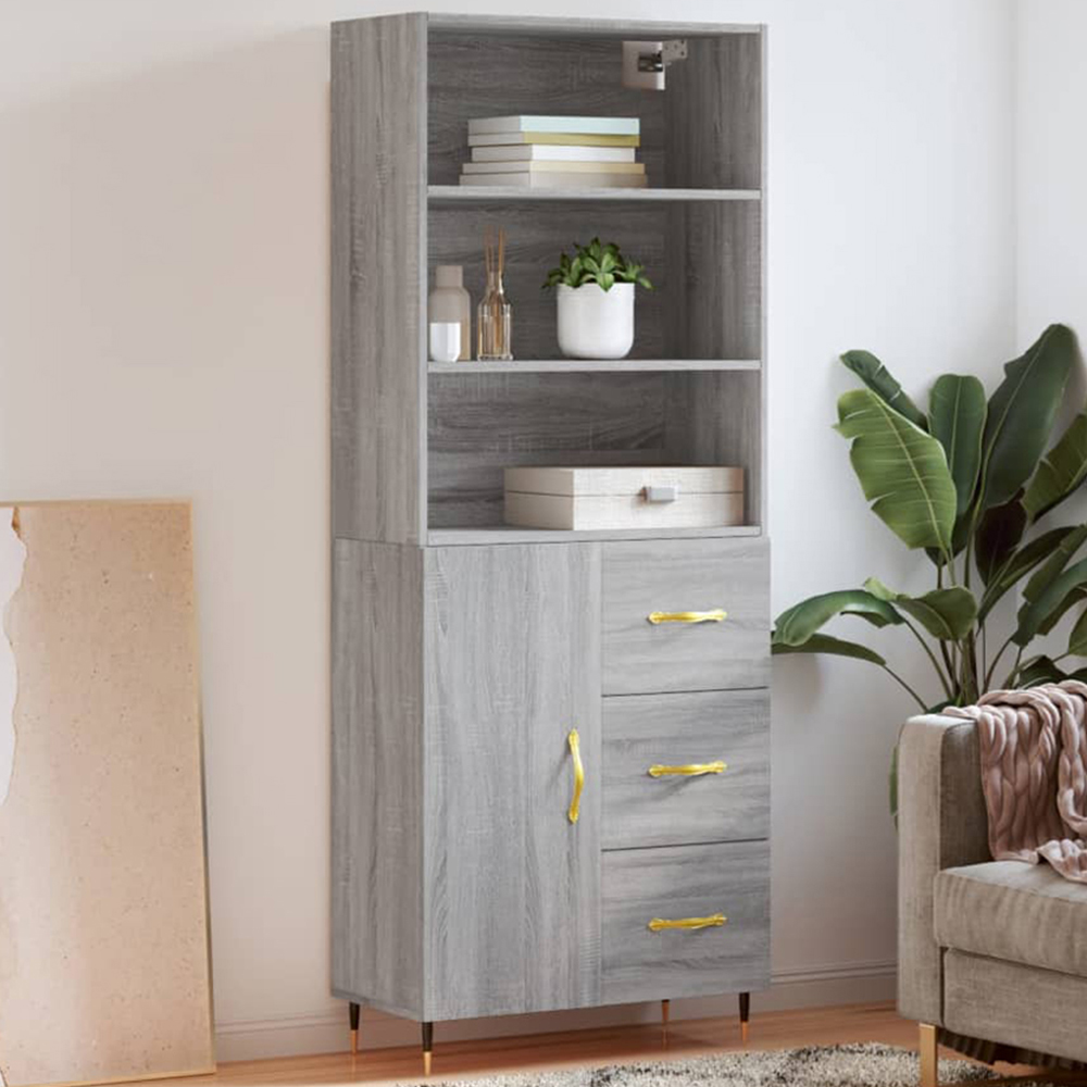 vidaXL Single Door 3 Drawer 3 Shelf Grey Sonoma Tall Highboard Image 1