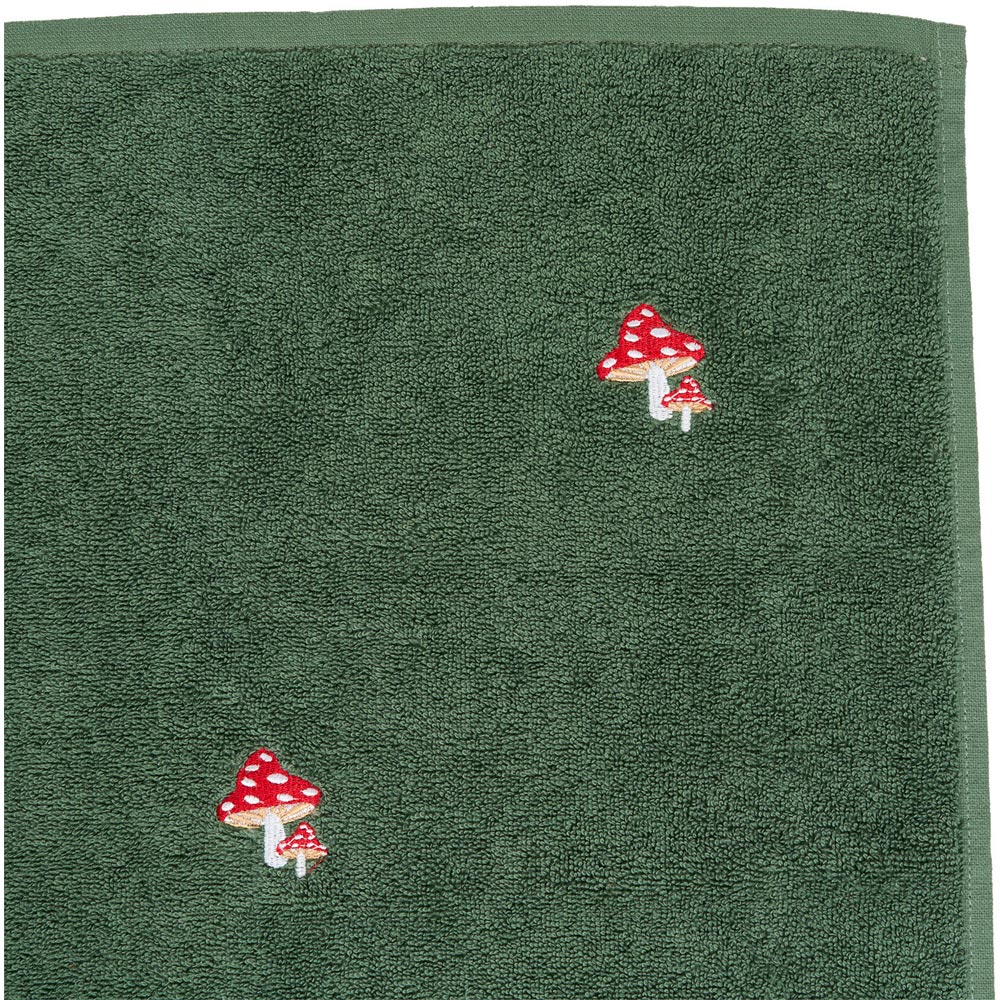 Mushroom Embroidered Hand Towel Green Image 3
