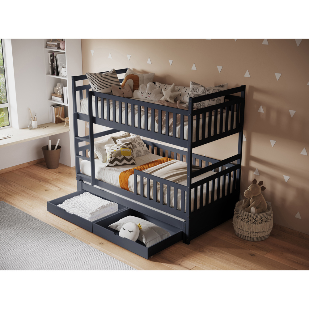 Flair Elvis Grey 2 Drawer Wooden Bunk Bed with Trundle Image 3