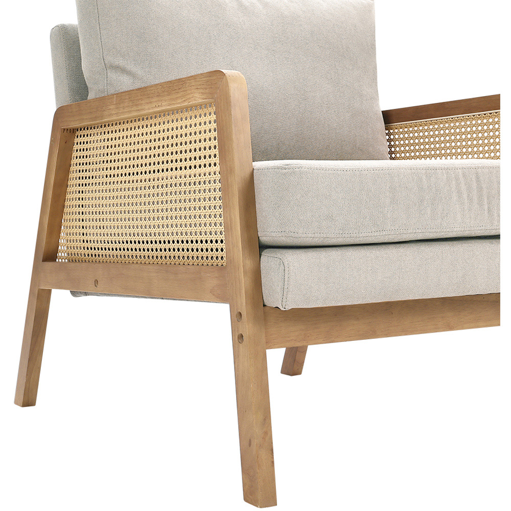 Living and Home Beige Fabric Cushion Mid Century Rattan Chair Image 4