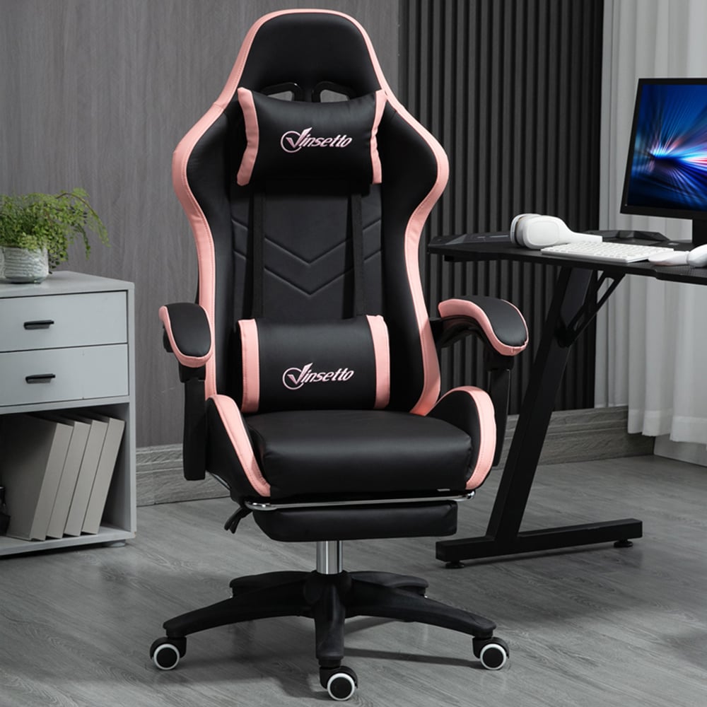 Vinsetto Black and Pink Racing Style Gaming Chair Image 1