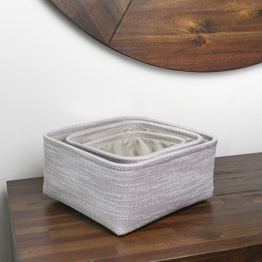 JVL Serena Light Grey Square Storage Basket 3 Pack Image 9