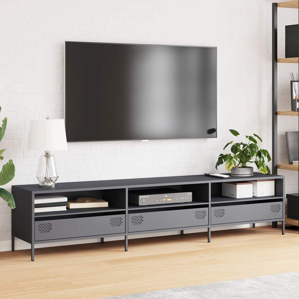 vidaXL 3 Drawer 3 Shelf Anthracite Steel Industrial Style TV Cabinet Image 1